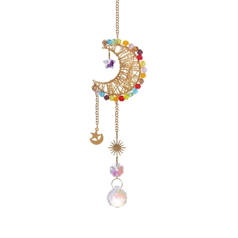 Elegant Star and Moon Crystal Suncatcher Wind Chime | Home Decor & Wall Art
