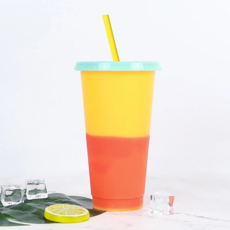 Temperature Sensitive Color Changing Plastic Straw Cup 710ml Reusable Drinkware|Drinkware & Cups