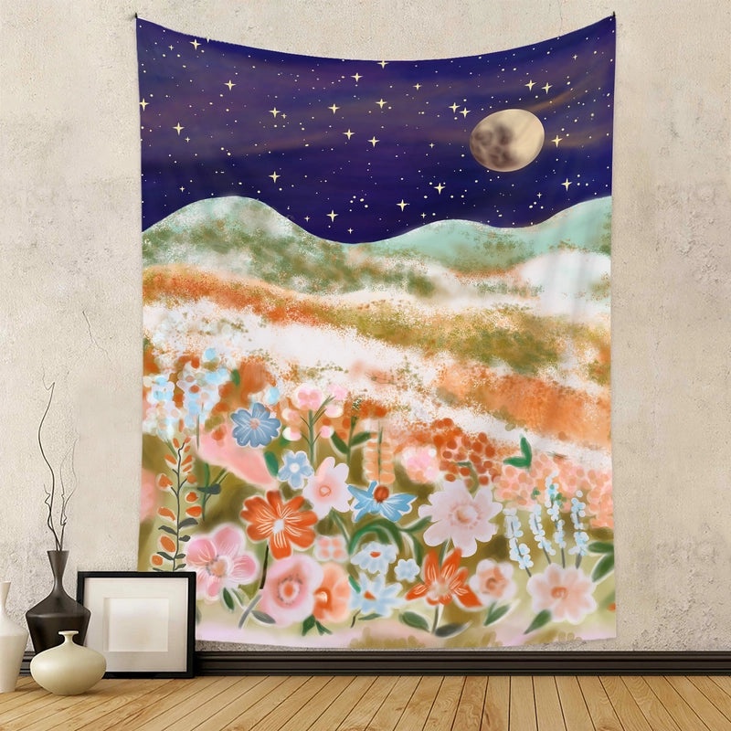 Bohemian Moon Phase Tapestry with Night Sky Pattern | Home Decor Wall Hanging