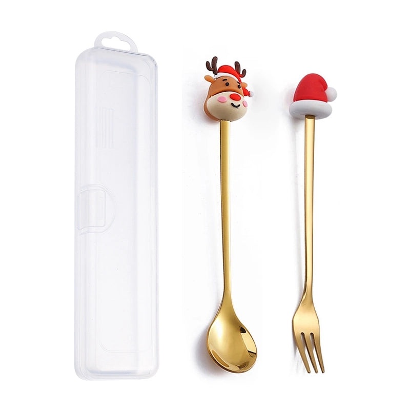 Festive Animal Santa Claus Stainless Steel Cutlery Set 2 Pieces|Kitchen & Dining Tableware