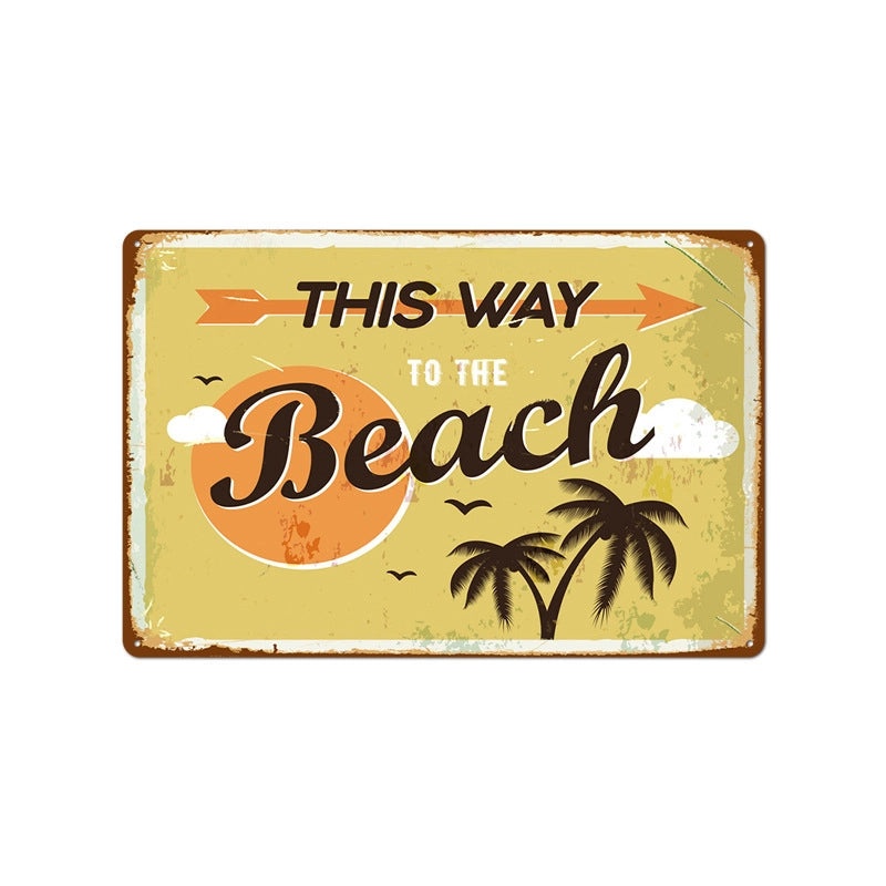 Beach Vintage Tin Sign Coffee Shop Wall Art Home Decor Frameless Hanging Painting|Home Decor