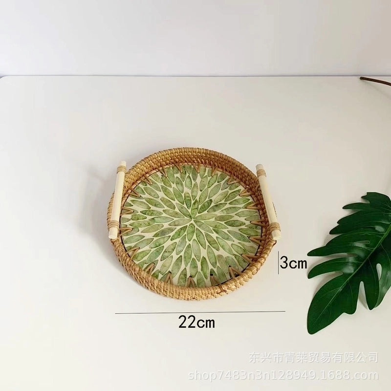 Handwoven Floral Rattan Shell Storage Basket for Casual Home Décor|Home Storage & Organization