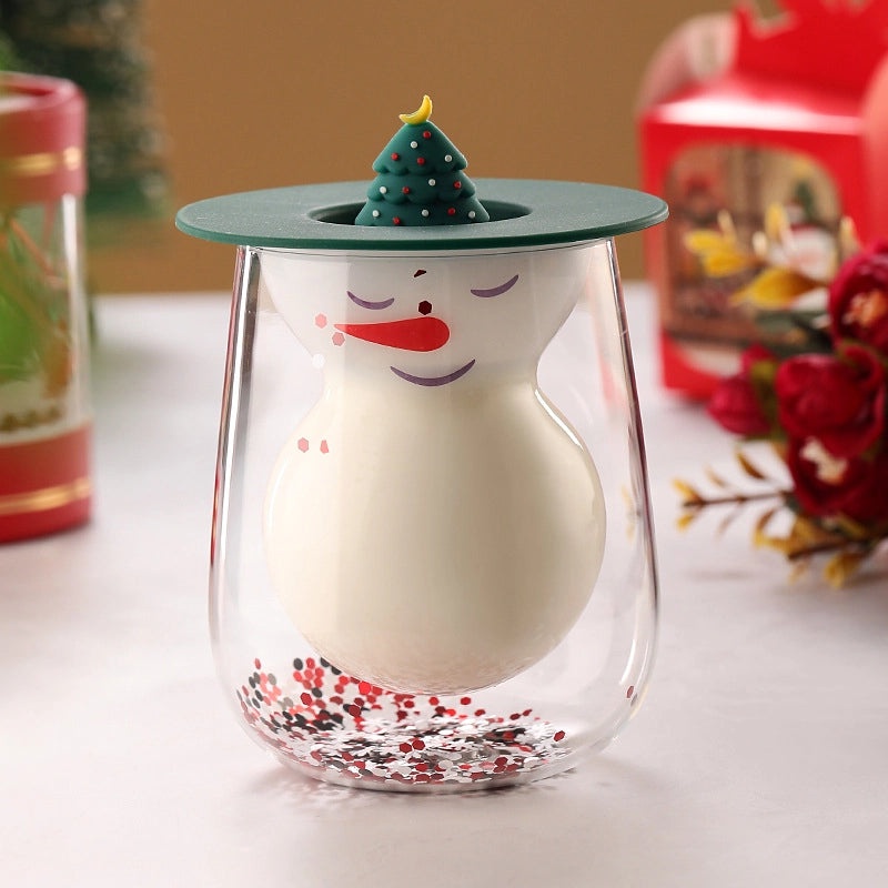 Christmas Cartoon Borosilicate Glass Water Bottle Casual Vacation Style | Drinkware & Water Bottles