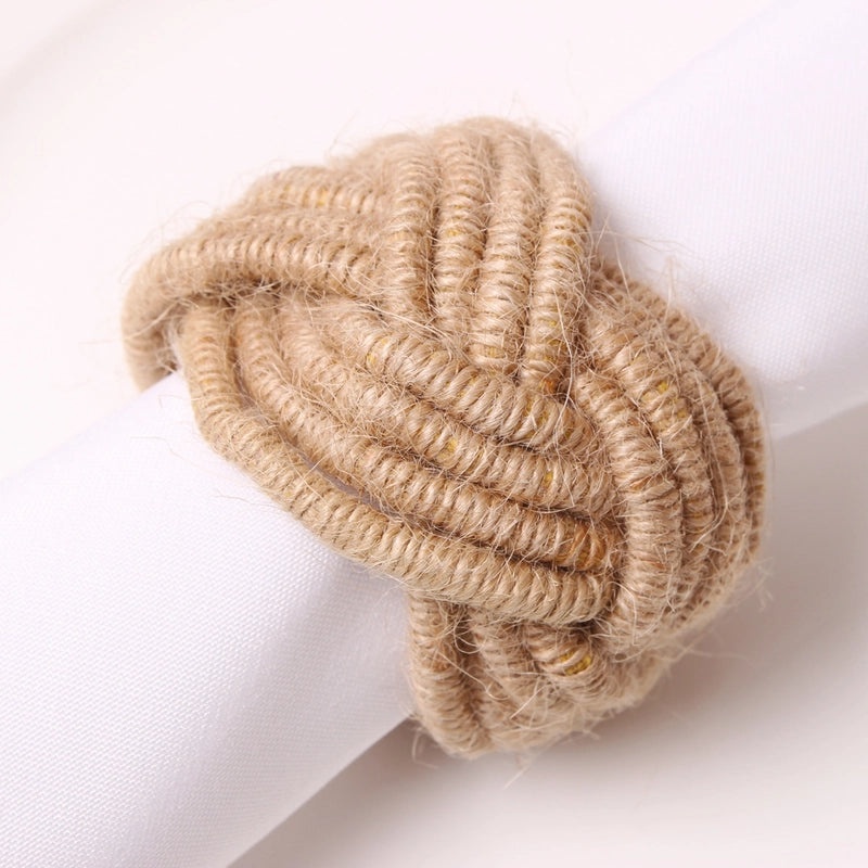 Natural Hemp Rope Napkin Rings - Set of 6 Casual Solid Color Holders | Home & Dining Table Accessories
