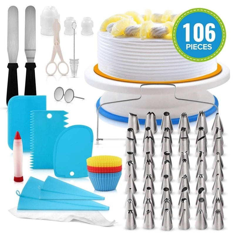 106-Piece Baking Tool Set with Cake Turntable Silicone Cups Blue Purple | Kitchen & Dining - Bakeware & Tools