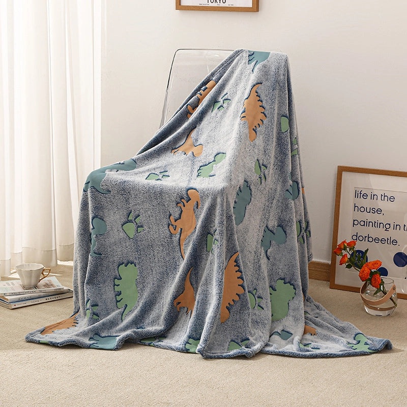 Adorable Dinosaur and Star Pattern Flannel Blanket for Cozy Bedding|Home & Living Bedding
