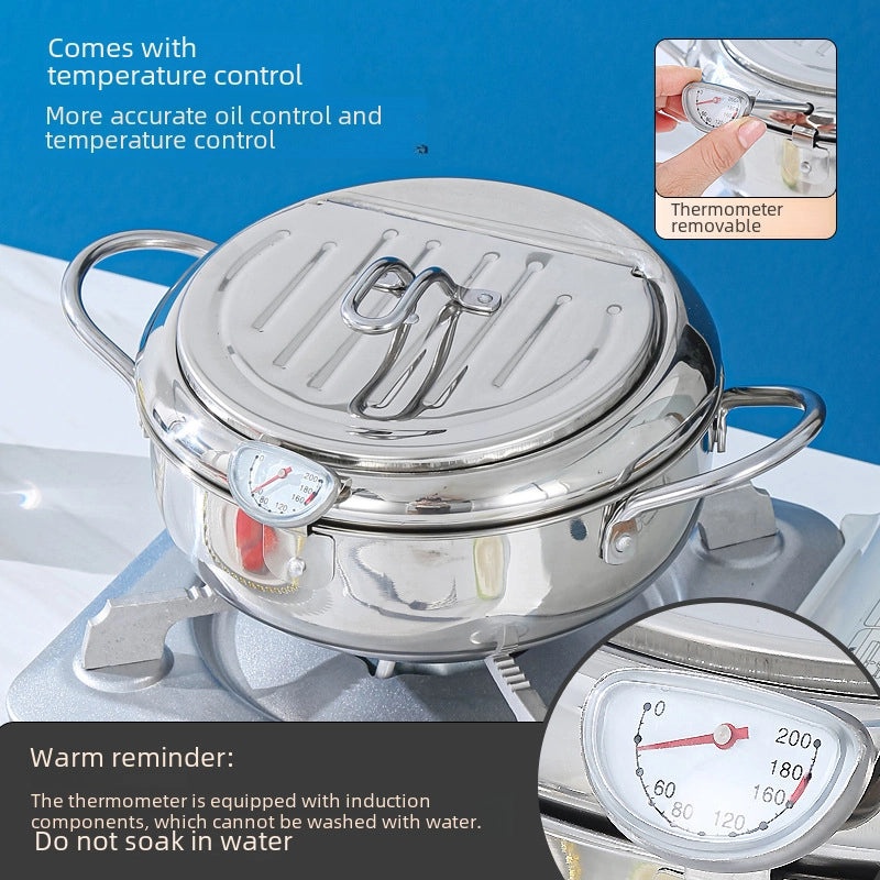 Japanese-Style 304 Stainless Steel Tempura Fryer with Double Bottom for Gas & Induction Cookers | Kitchen Cookware