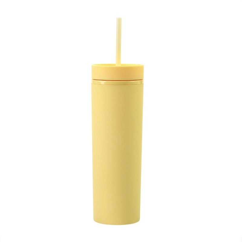 16oz Frosted Double-layer Plastic Tumbler with Straight Straw | Drinkware & Cups