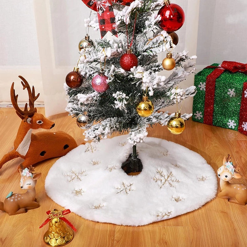 Embroidered Snowflake Christmas Tree Skirt 38cm Holiday Home Decor Warm Festive Tree Base Cover|Christmas Decorations