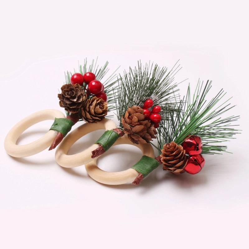 Festive Christmas Tree and Santa Claus Alloy Napkin Rings Set of 6 | Holiday Table Decor
