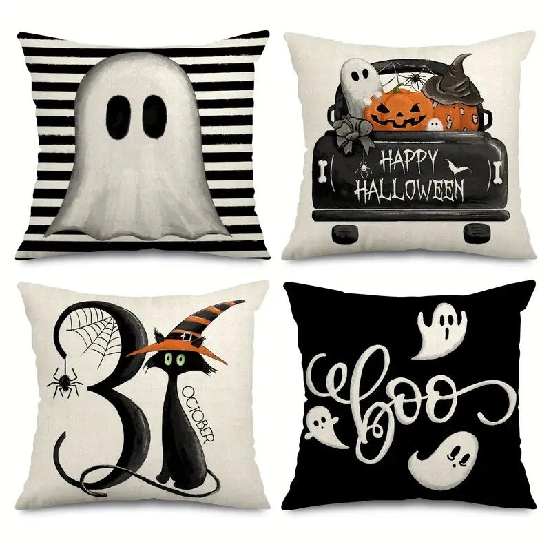 Halloween Minimalist Pumpkin Ghost Linen Pillow Covers for Couch Sofa Decor | Home Decor Pillows
