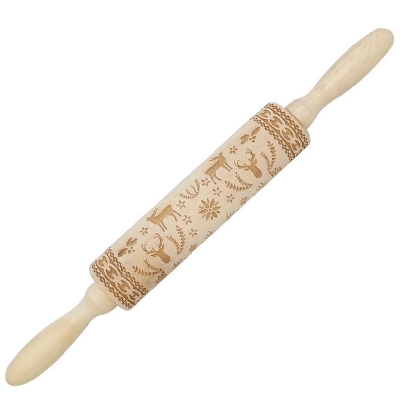 Christmas Elk Cartoon Rolling Pin Ethnic Style Theaceae Muhe | Kitchen Utensils & Baking Tools