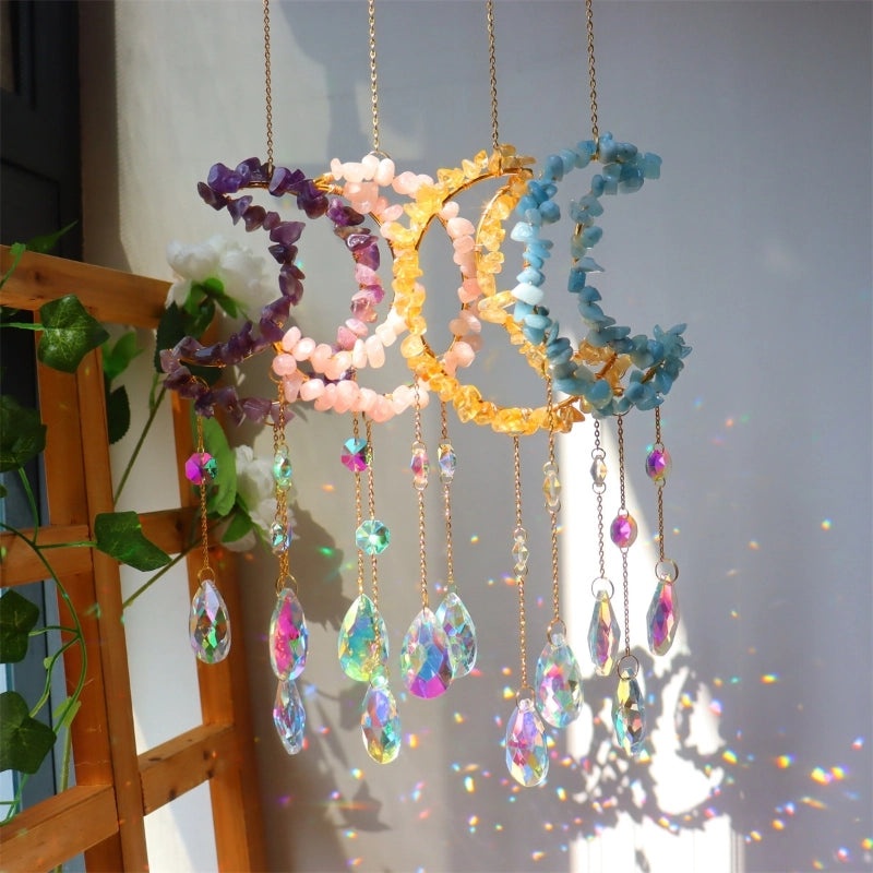 Elegant Moon Crystal Suncatcher Wind Chime for Home Decor|Home Decor & Accessories