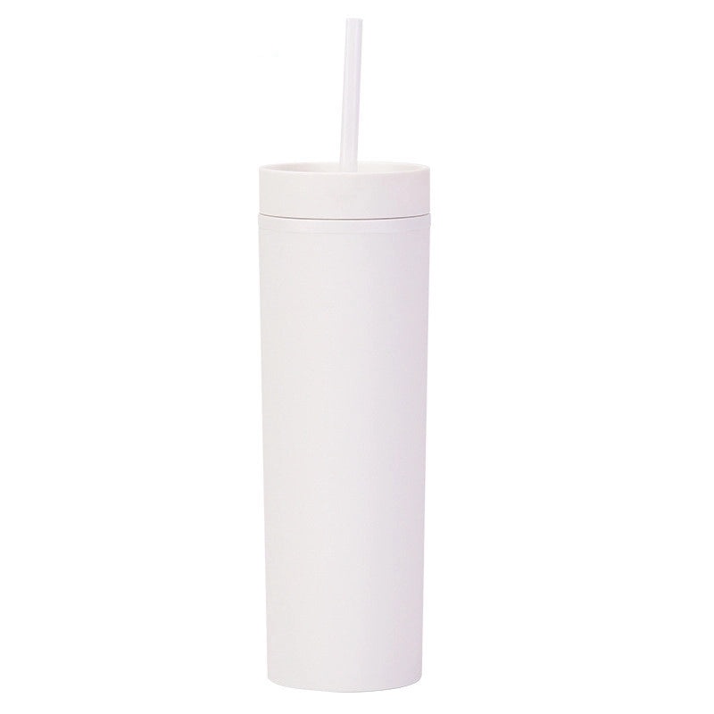 16oz Frosted Double-layer Plastic Tumbler with Straight Straw | Drinkware & Cups