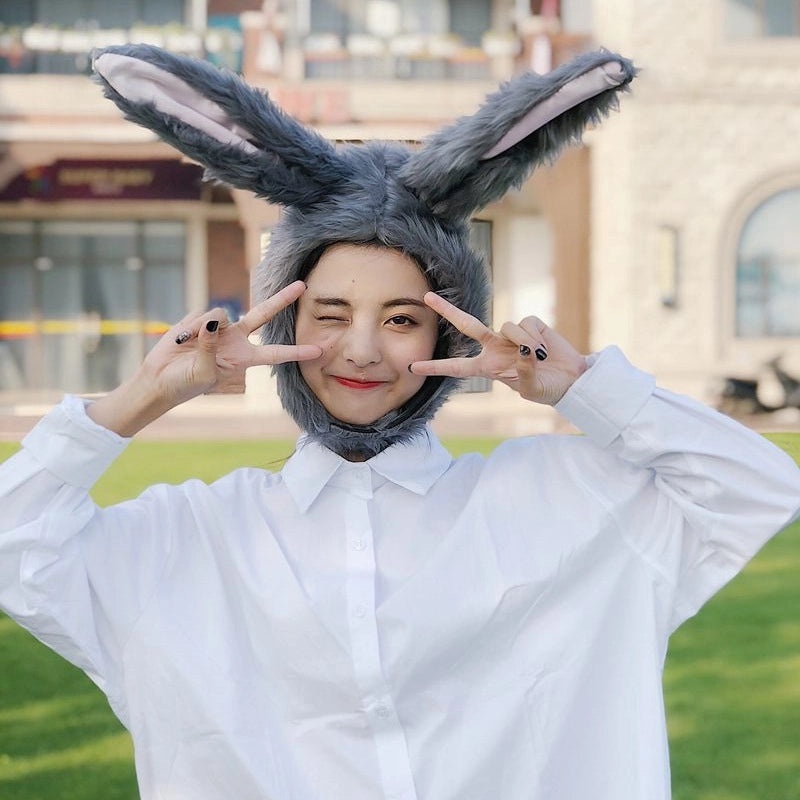 Gray Plush Forest Small House Hat with Long Rabbit Ears for Photos | Photo Props Accessories