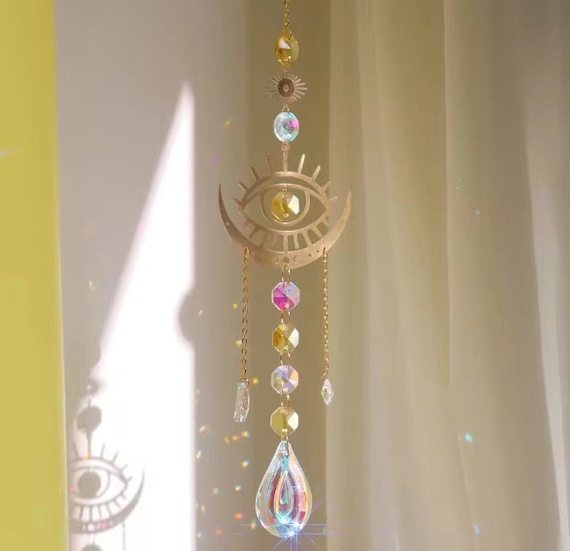 Minimalist Devil's Eye Crystal Suncatcher Wind Chime Home Decor | Wall Art & Suncatchers