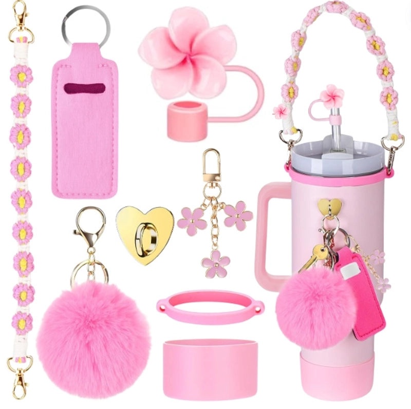 Adorable Geometric Plush Silica Gel Straw Charm Cup Pendant Set | Drink Accessories