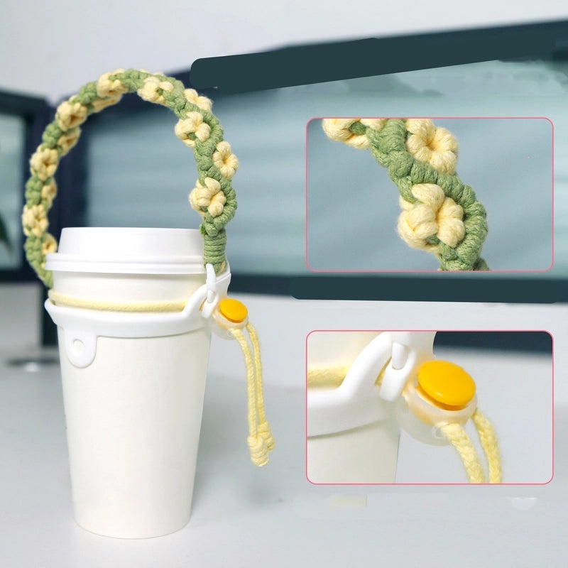Floral Cotton Rope Water Bottle Holder Lanyard | Drinkware Accessories