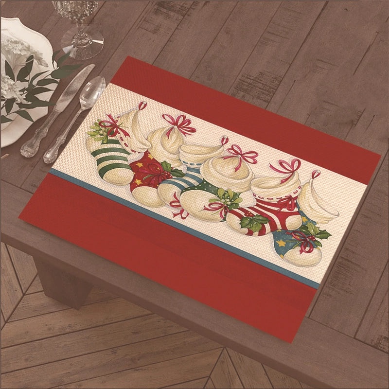 Nordic Christmas Tree Bow Knot Snowflake Linen Cotton Placemat|Home Decor & Tableware