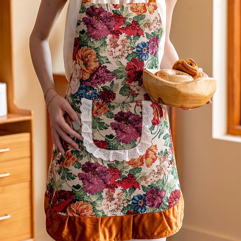 Floral Pattern Polyester Kitchen Apron for Cooking 1 Piece|Kitchen & Dining Accessories