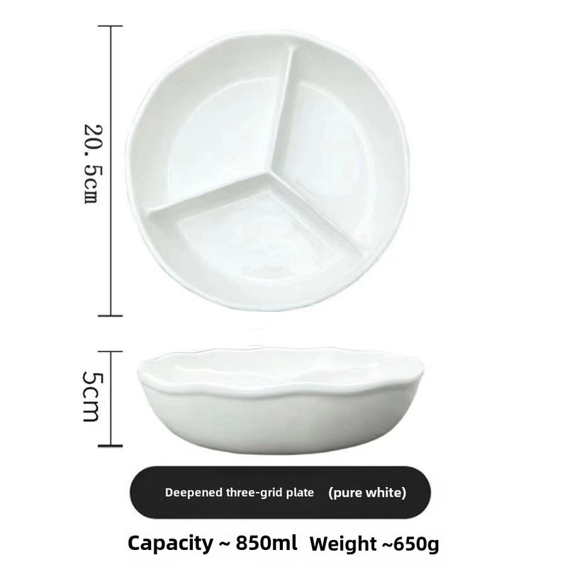 Ceramic Three-Compartment Bowl with Lid Microwave Safe Heat-Resistant Lunch Box Snack Plate|Kitchen & Dining