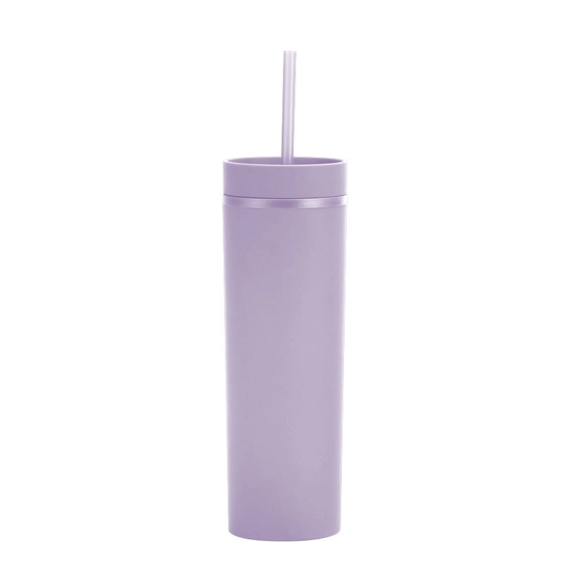 16oz Frosted Double-layer Plastic Tumbler with Straight Straw | Drinkware & Cups