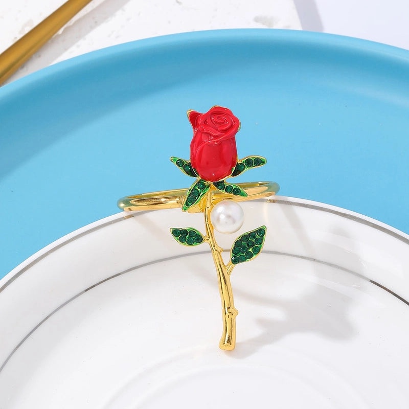 Valentine's Day Red Heart Flower Alloy Napkin Ring Casual Elegant Pastoral Style 1 Piece|Home Decor Tableware
