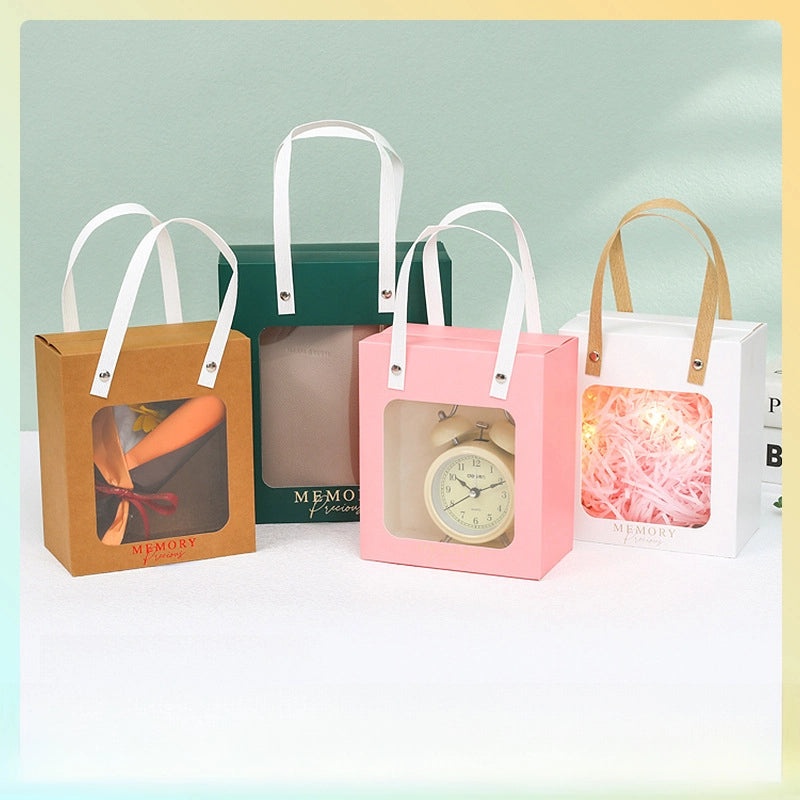 Transparent Window Paper Handbag Birthday Gift Festival Flower Doll Card Bag | Gift Bags & Packaging