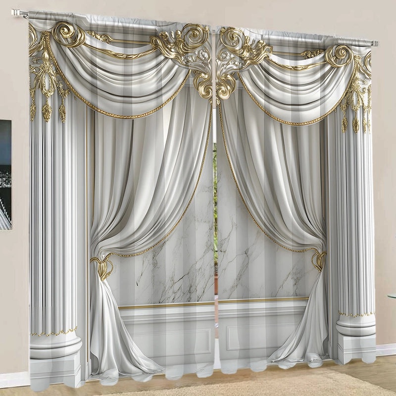 2PCS Floral Pattern 3D Digital Print Curtains | Home Decor Curtains