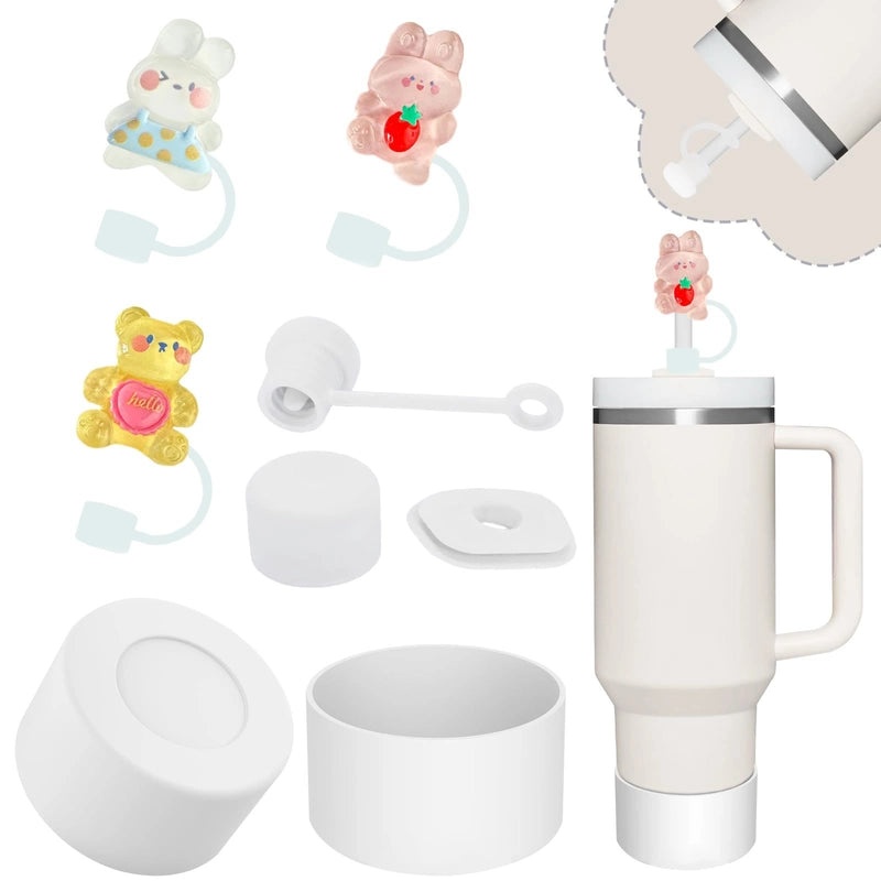 Solid Color Alloy Straw Cap and Decorative Cup Sleeve Set | Drinkware Accessories