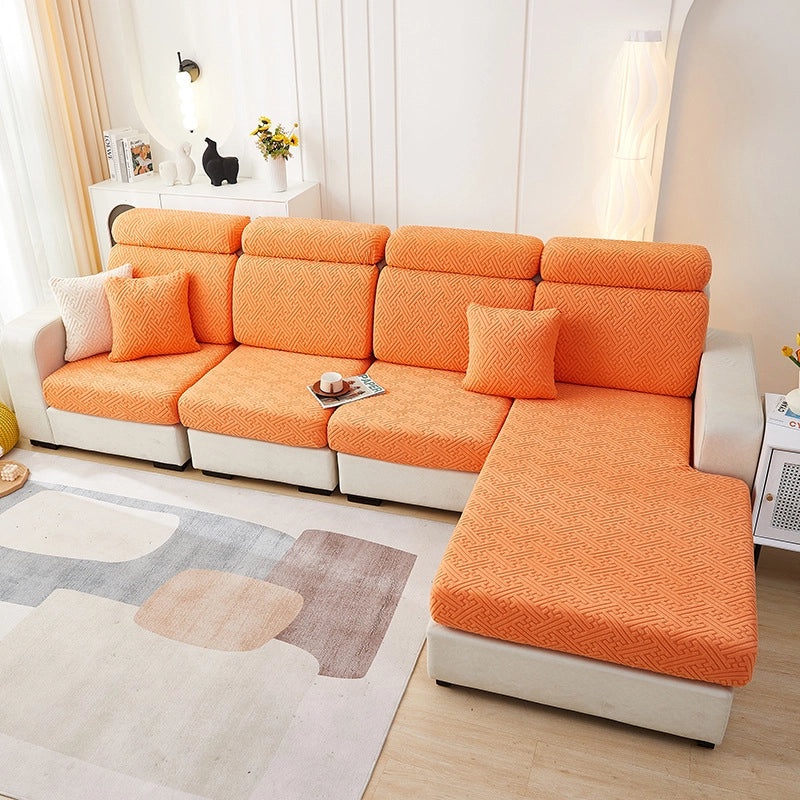 Solid Color Jacquard Sofa Cushion Cover Set Non-slip Polyester Modern Simple Design|Home Decor & Furniture