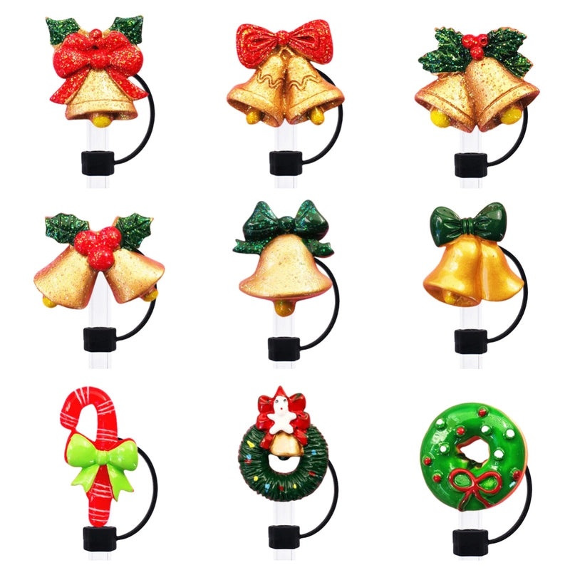 Multicolor Christmas Straw Caps Set 10 PCS | Drink Accessories & Barware