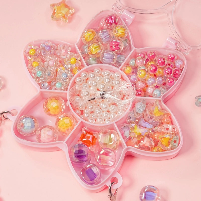 Kids DIY Beaded Jewelry Kit Portable Box Loose Beads for Bracelet Necklace Handmade Craft Gift|Children's Jewelry Craft Supplies