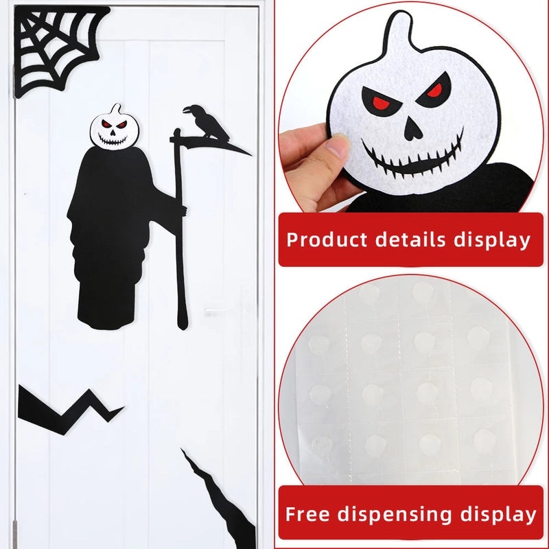 Halloween Pumpkin Spider Web Felt Door Sticker Minimalist Holiday Party Decor|Home Decor