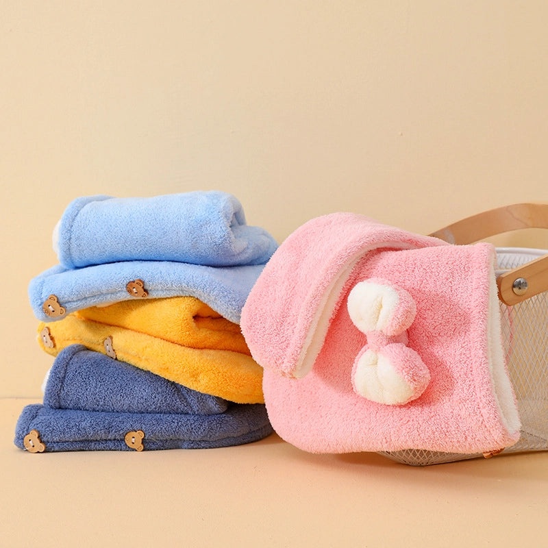 Thickened Double Bow Coral Fleece Hair Towel Wrap for Women | Hair Care Accessories