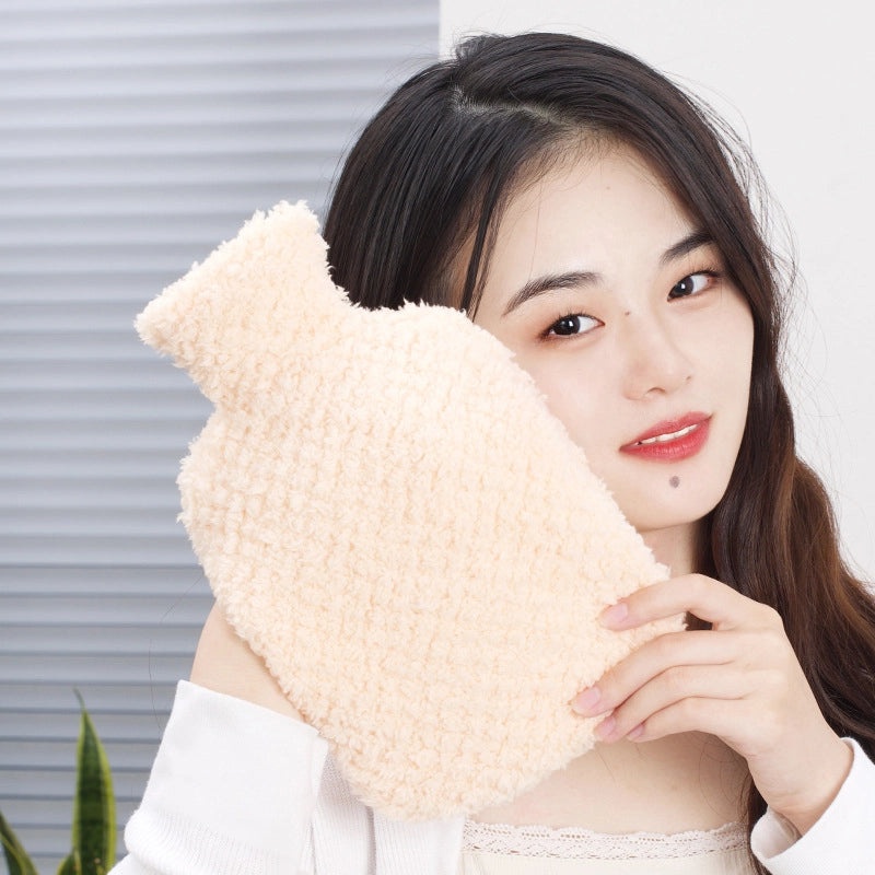 Vintage Plush Rubber Hot Water Bottle Thickened Soft Cover Water Injection Heating Bag Custom Logo Gift|Home & Living