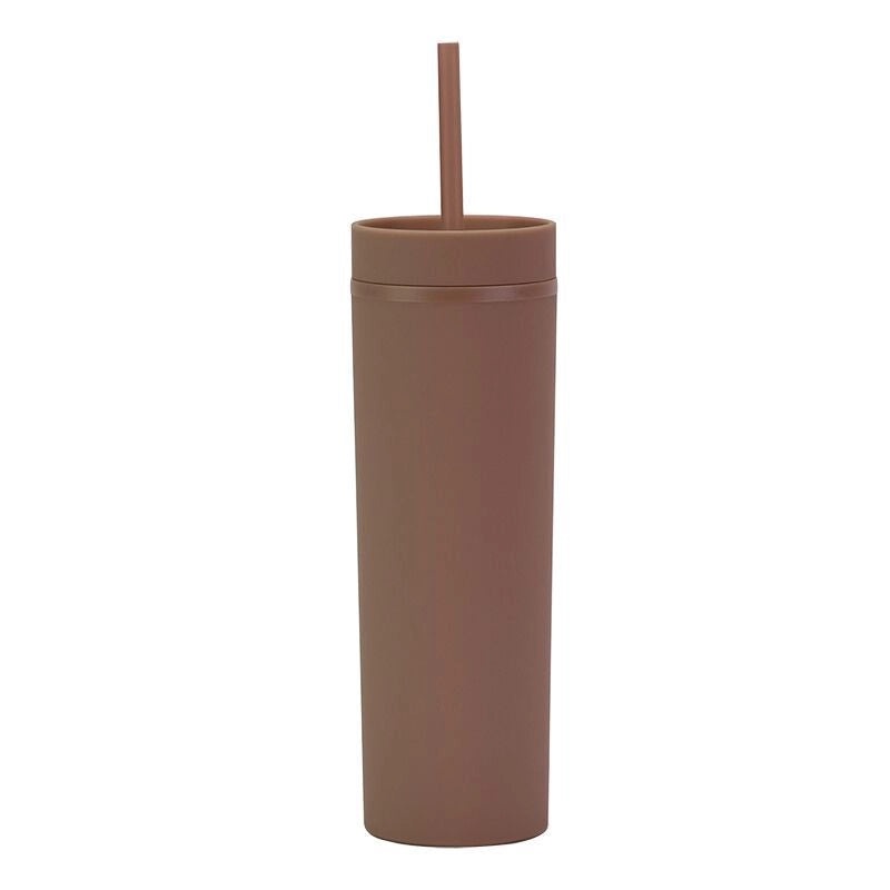 16oz Frosted Double-layer Plastic Tumbler with Straight Straw | Drinkware & Cups