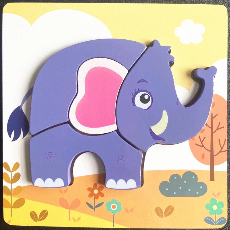 Wooden 3D Animal Puzzle for Kids Early Learning Handheld Board Cartoon Educational Toy | Educational Toys & Games