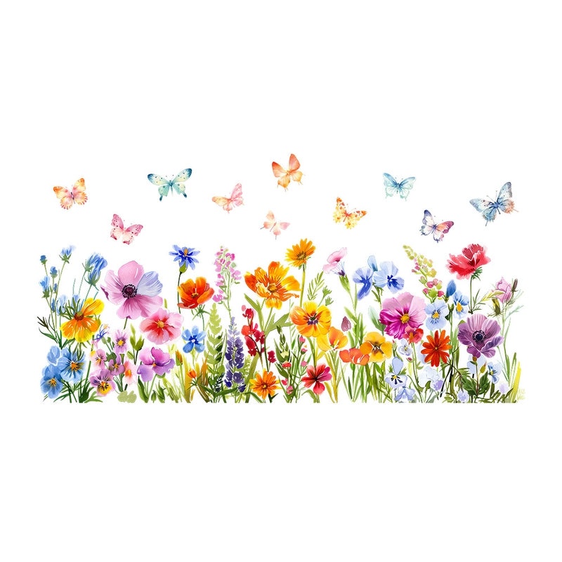 Pastoral Floral Butterfly PVC Wall Decal for Home Decor|Wall Stickers & Decals