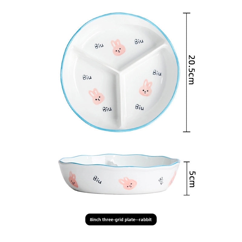Ceramic Three-Compartment Bowl with Lid Microwave Safe Heat-Resistant Lunch Box Snack Plate|Kitchen & Dining