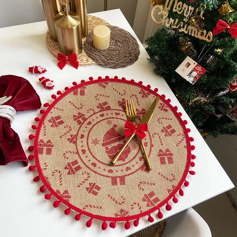 Elegant Christmas Floral Cotton Linen Placemat Single Piece|Home Decor & Tableware