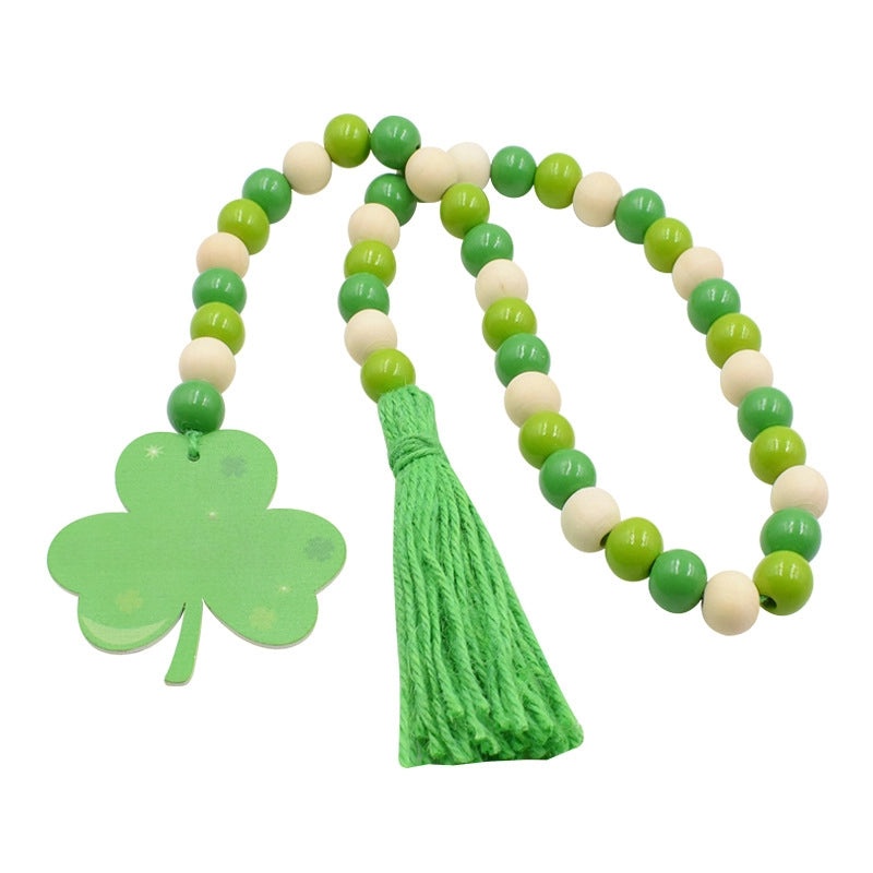 Unisex DIY Wooden Tassel Pendant Irish Festival Clover Pattern