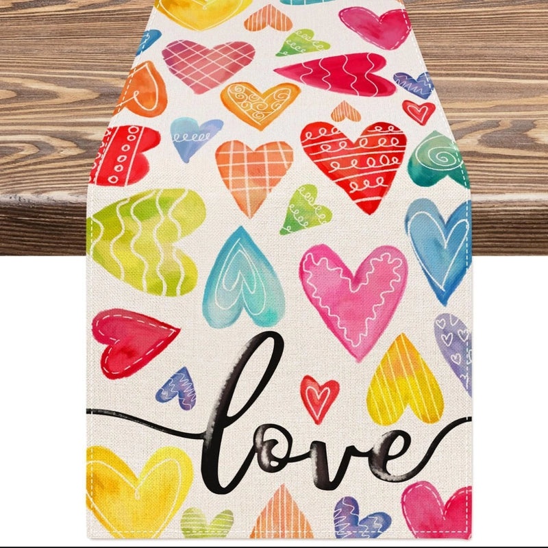 Valentine's Day Elegant Minimalist Heart Letter Polyester Tablecloth | Home Decor