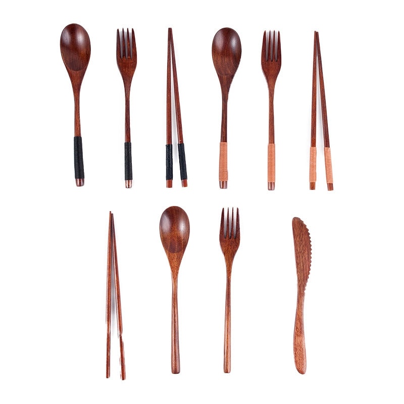 Japanese Style Wooden Tableware Set Phoebe 4-Piece Chopsticks Knife Fork Spoon|Kitchen & Dining Tableware