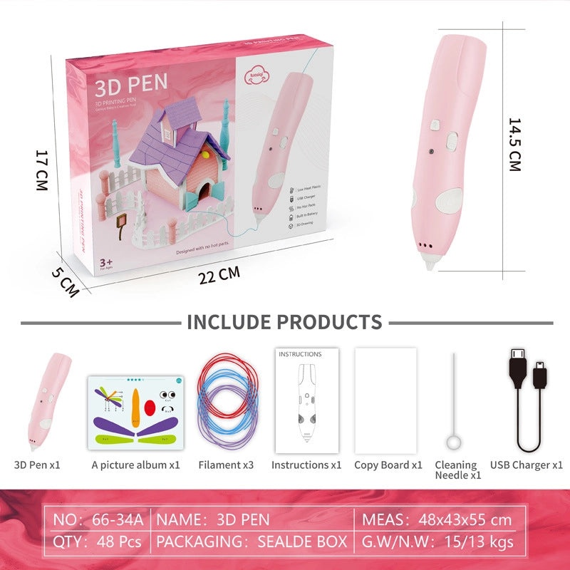 低温无烫伤3D打印笔无线儿童立体涂鸦笔带摇动声|儿童玩具