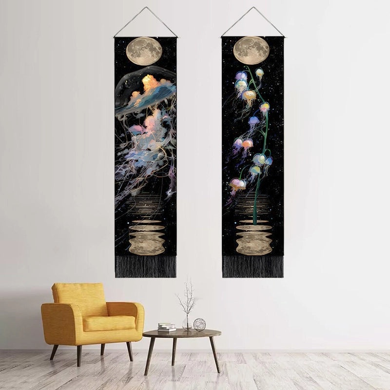 Nordic Moon Jellyfish Cotton Linen Wall Hanging Tapestry|Home Decor & Wall Art