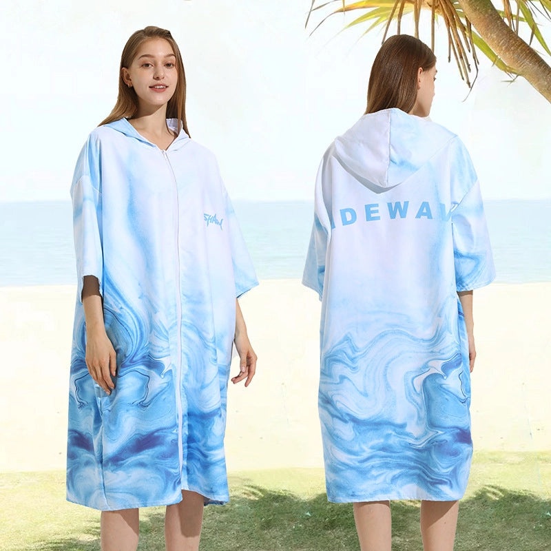 Quick-Dry Surf Diving Zipper Poncho Absorbent Swimming Changing Robe Bath Towel | Beachwear & Swim Accessories