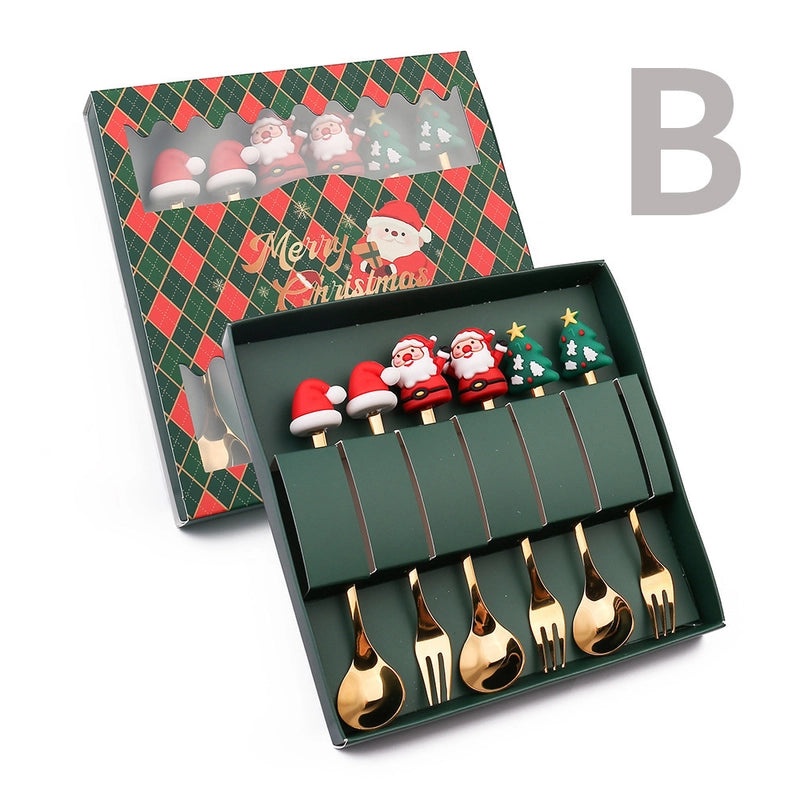 Christmas Holiday Stainless Steel Tableware with Cute Santa Tree Star Design PVC Handle | Kitchen & Dining