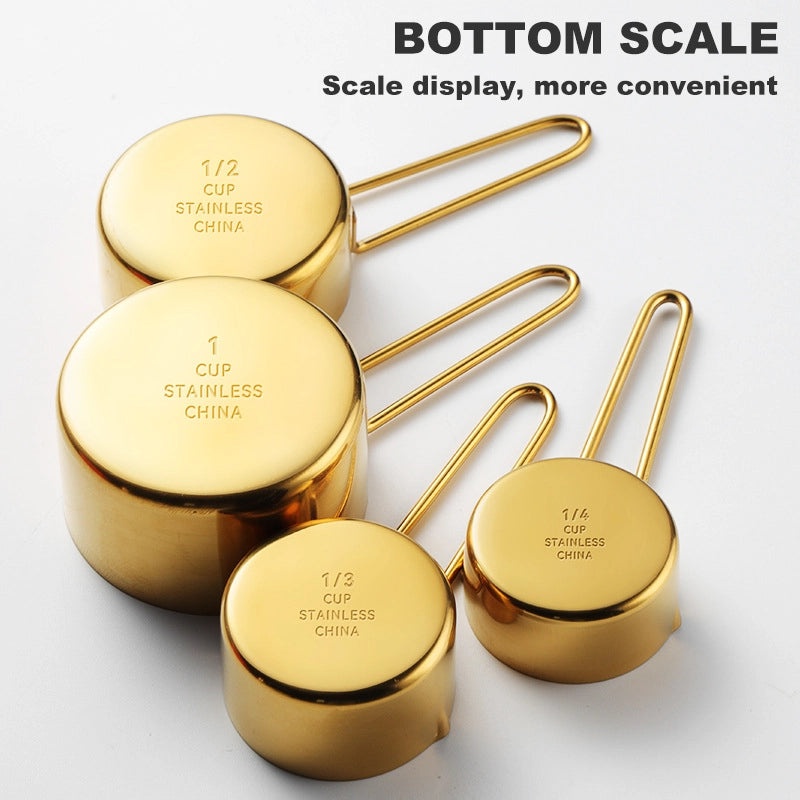 8-Piece Rose Gold Stainless Steel Measuring Cups and Spoons Set with Wire Handles and Scale | Kitchen Measuring Tools