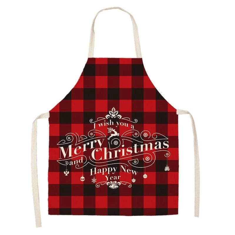 Christmas Santa Claus Stripe Snowflake Linen Apron Holiday Kitchen Accessory|Kitchen & Dining